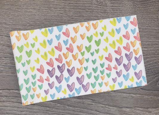 Pastel Rainbow Hearts Fabric Strip- Bow Making- Headwrap- Scrunchies