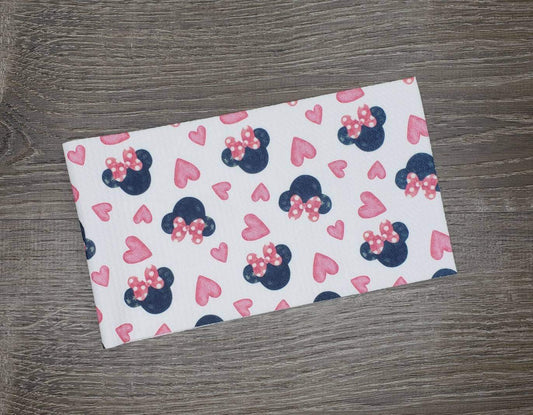 Girl Mouse & Pink Hearts Fabric Strip- Bow Making- Headwrap- Scrunchies