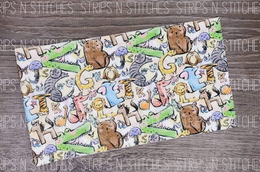 Alphabet Animals Fabric Strip- Bow Making- Headwrap- Scrunchies