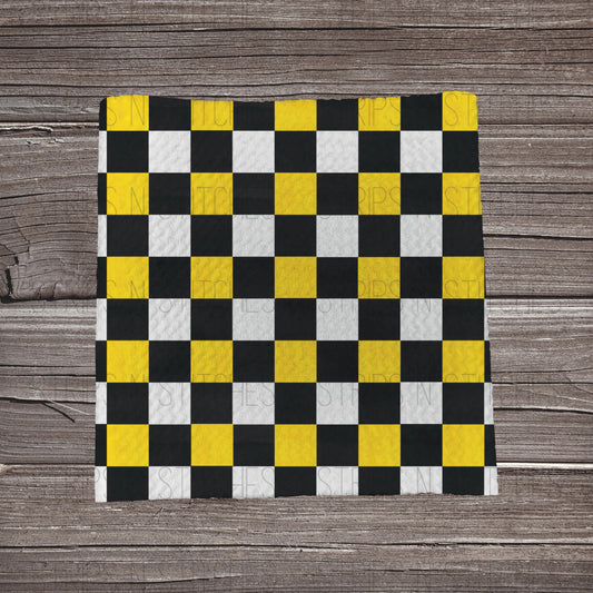 Black, White & Yellow Checkers | Fabric Strip- Bow Making-